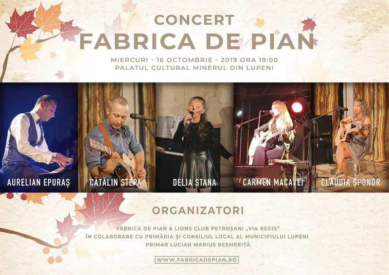 Afișul concertului Concert Fabrica de Pian la Lupeni, 16 octombrie 2019