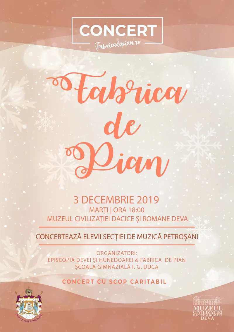 Afișul concertului Fabrica de Pian la Deva, 3 decembrie 2019