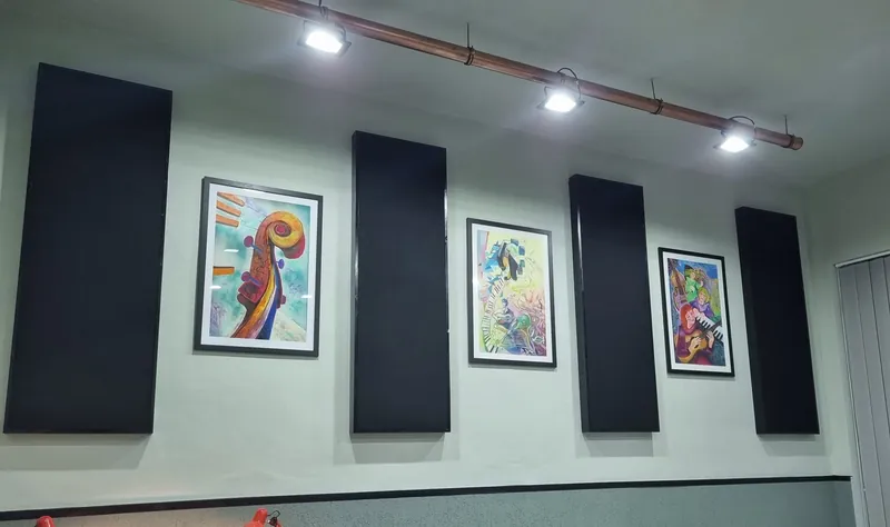 Panourile acustice și picturile de pe peretele Laboratorului